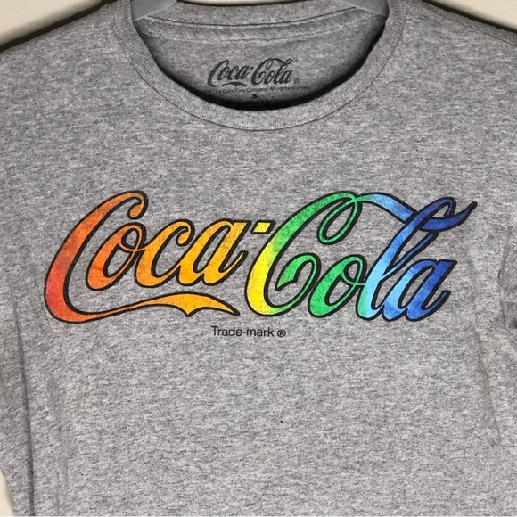Womens Coca Cola Grey Rainbow Tee Shirt size Small - Picture 1 of 3